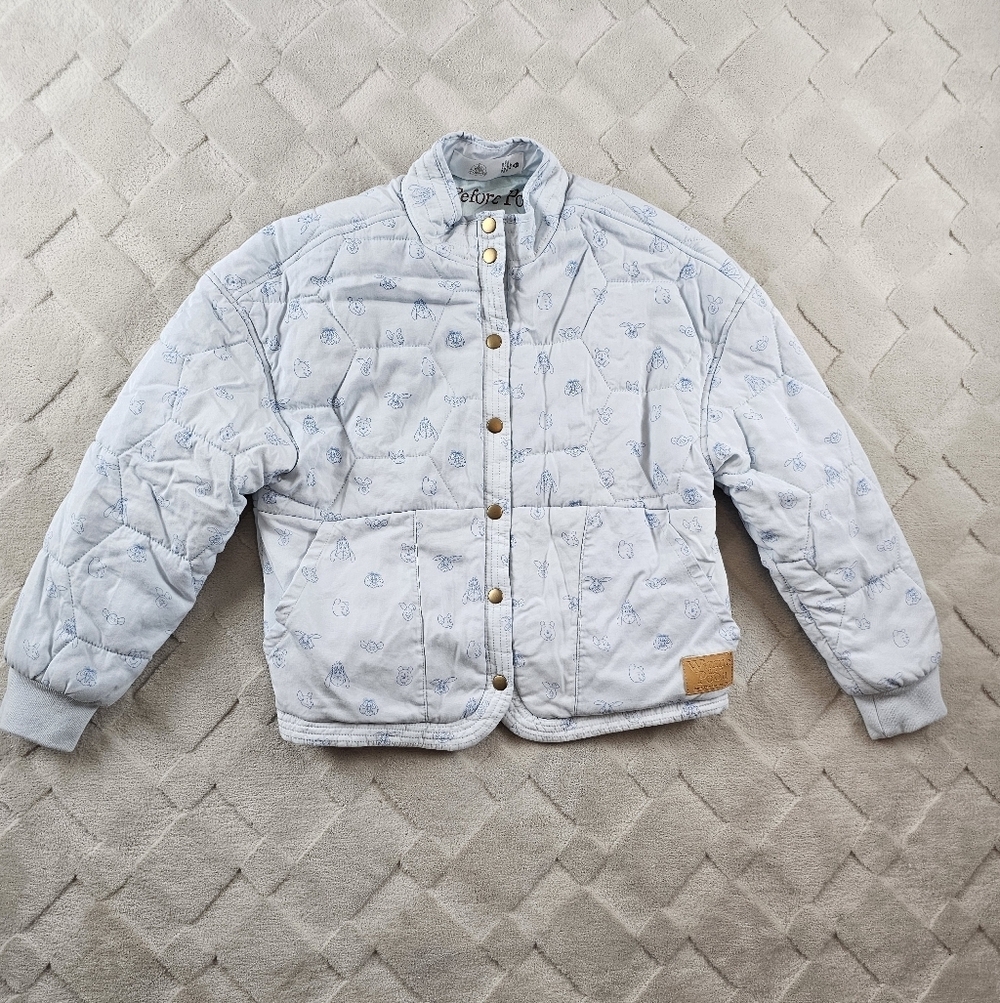 Disney Store Winnie The Pooh Quilted Jacket Youth Large Blue Snap Closure